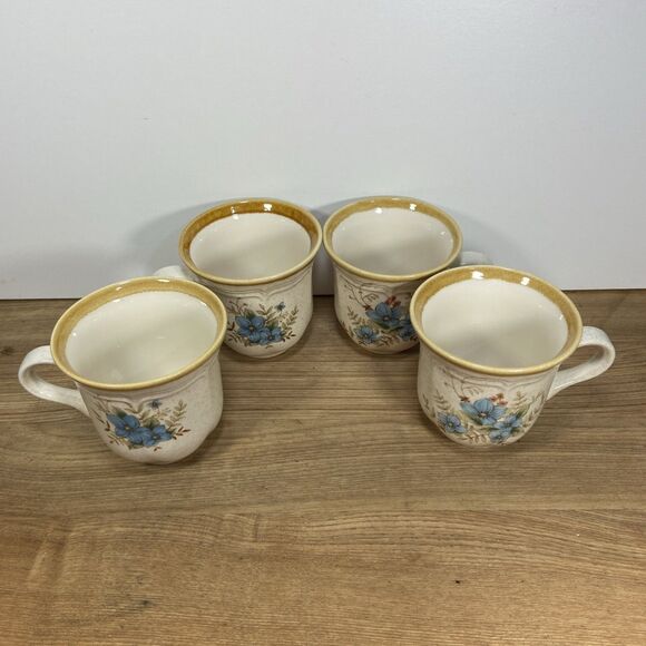 Vintage Mikasa Garden Club Day Dreams EC 461 Mugs Blue Flowers Japan Set Of 4 - Picture 5 of 10